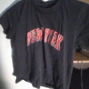 S/M New York Cropped T-Shirt, Black BG, red and white embroidery. Pacsun.